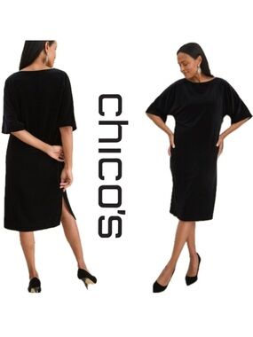 Chico's Black Velvet Kimono Short Sleeve Midi Modest Boho Vampy Dress 2 (12/14)